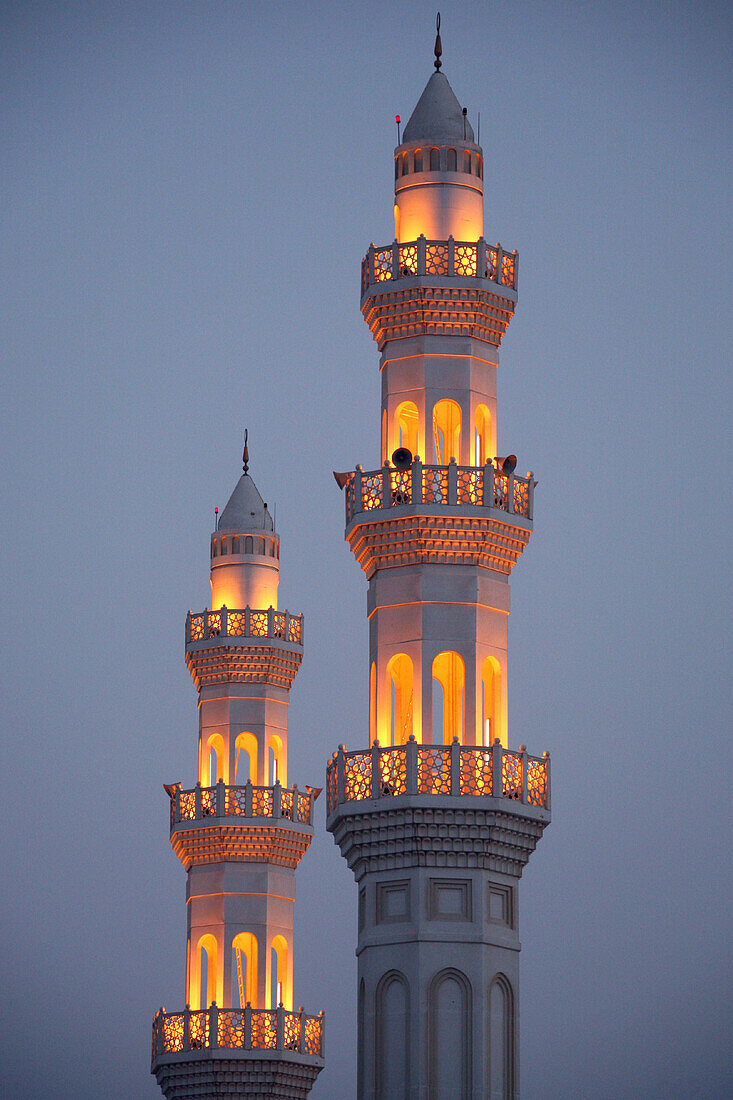 Two Minarets with illumination, Abu Dhabi, United Arab Emirates, UAE