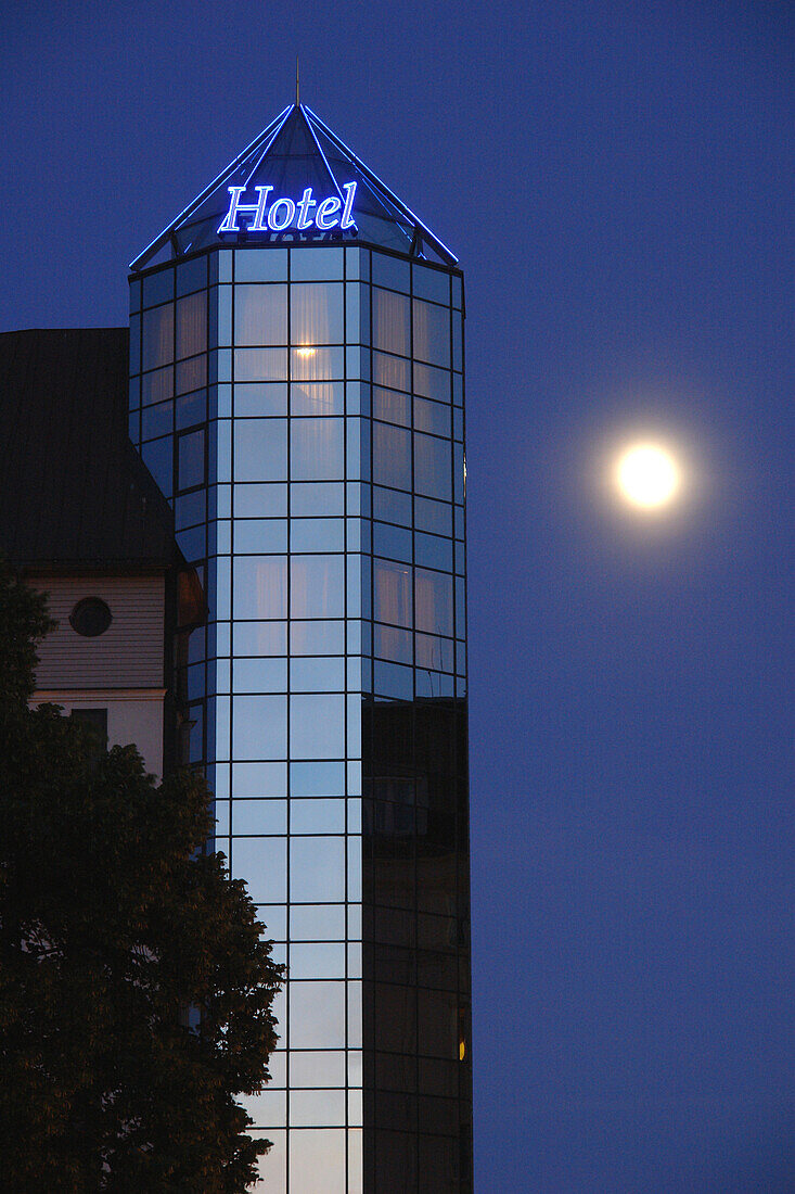 Hotel at dusk, Berlin Mitte, Germany