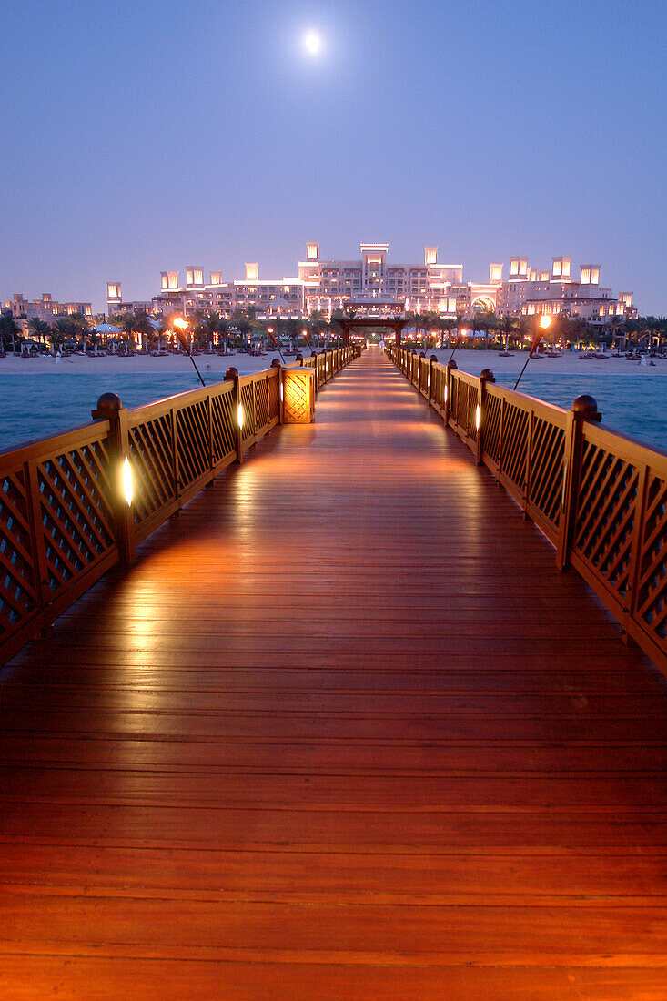 Wooden pier leading to Al Qasr Hotel, Dubai, United Arab Emirates, UAE