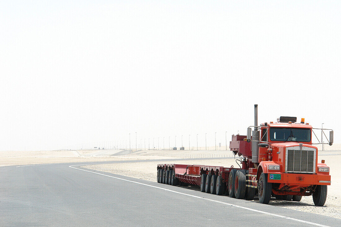 Truck takes a break in the desert, Dubai, United Arab Emirates, UAE