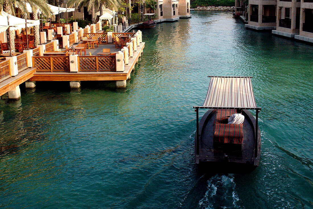 Traditional boat, Abra, at Madinat Jumeirah, Dubai, United Arab Emirates, UAE