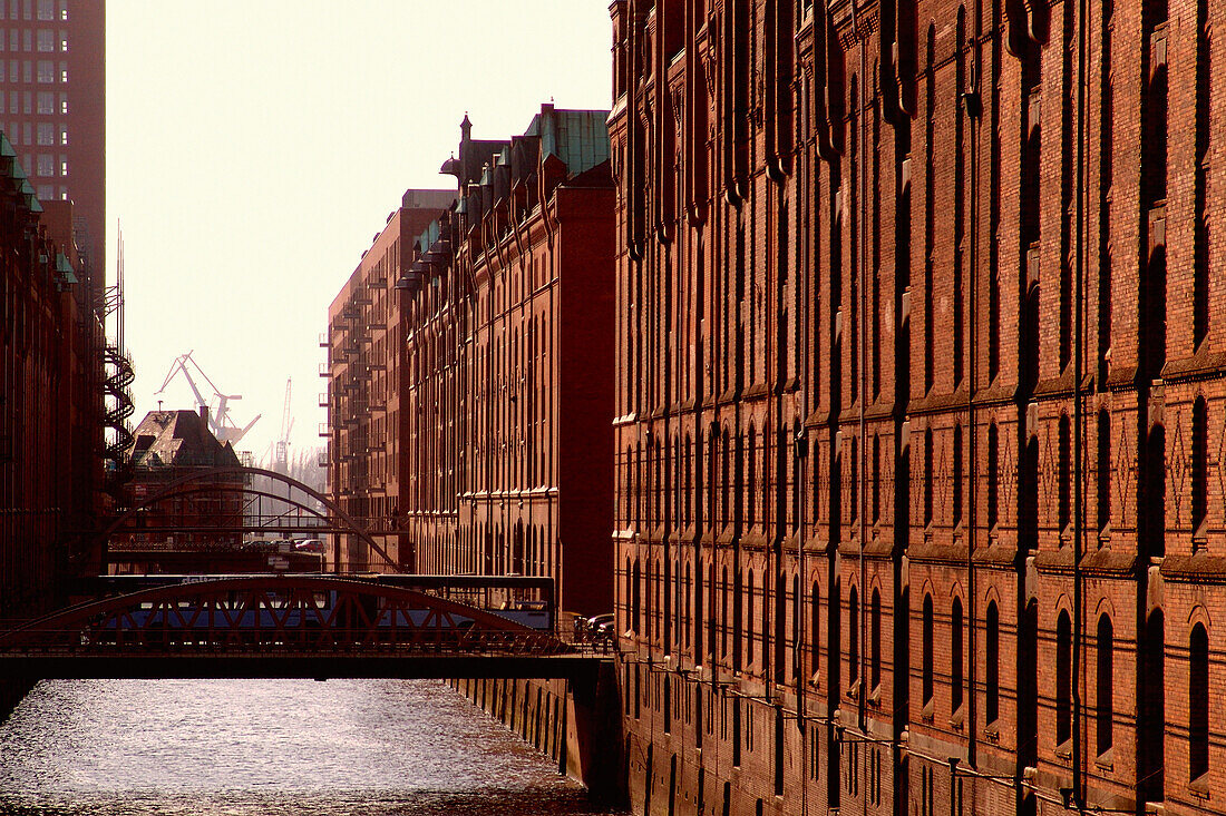 Warehouse district in the evening, Hamburg, Germany