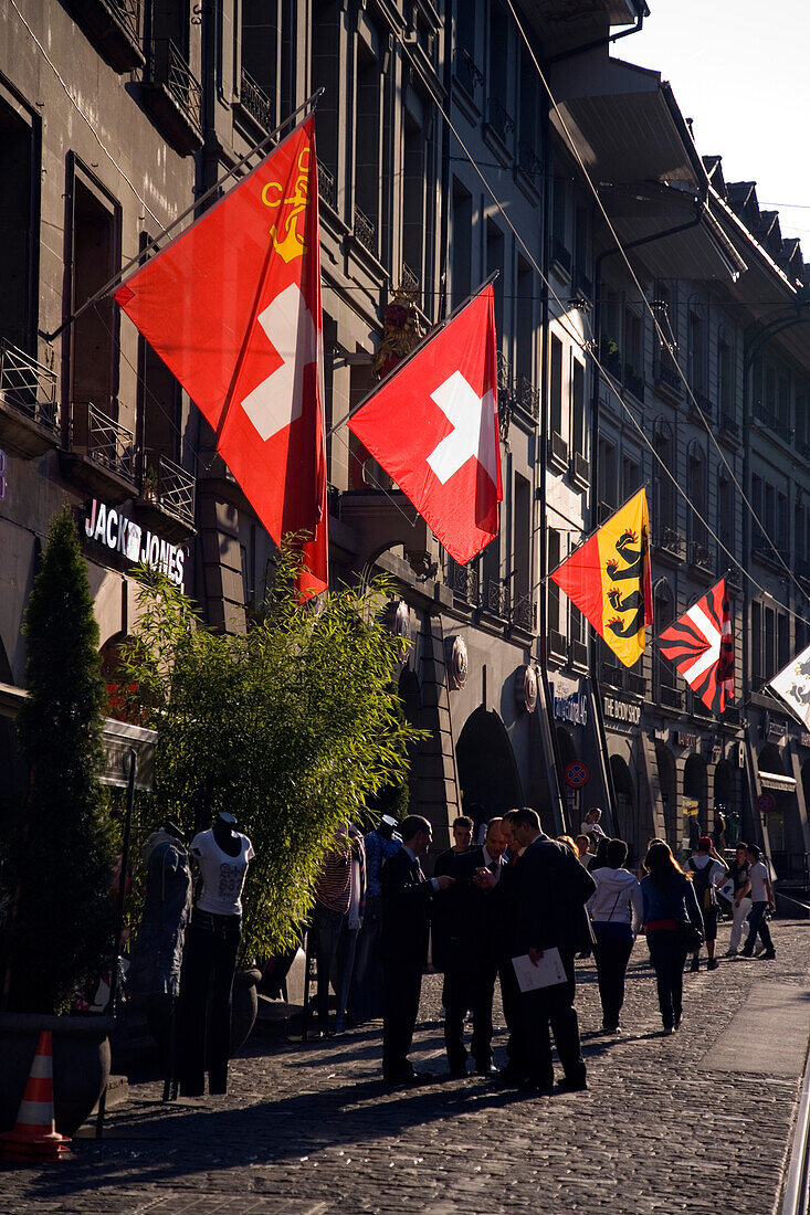 Pedestrians in Marktgasse, Old City of Berne, Berne, Switzerland