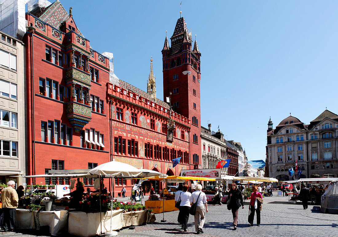 Basel Town Hall and market, Marktplatz, Basel, Switzerland