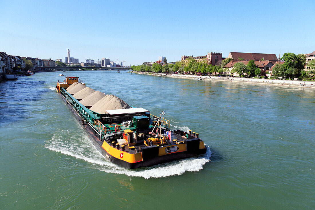 Cargo ship on the River Rhine, Basel, Switzerland