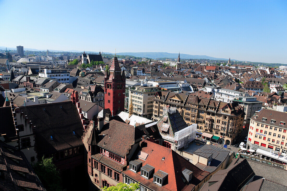 Old city of Basel from above with view of Town Hall, Basel, Switzerland