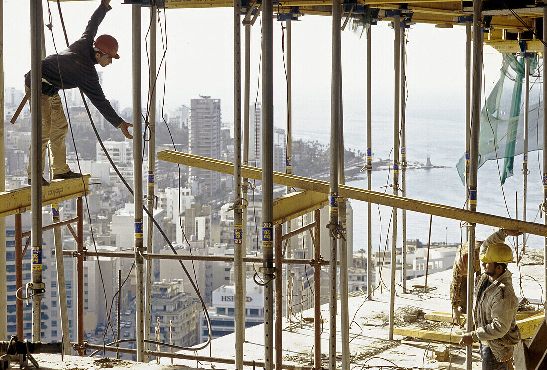 Workers at construction site of condominium, Beirut, Lebanon