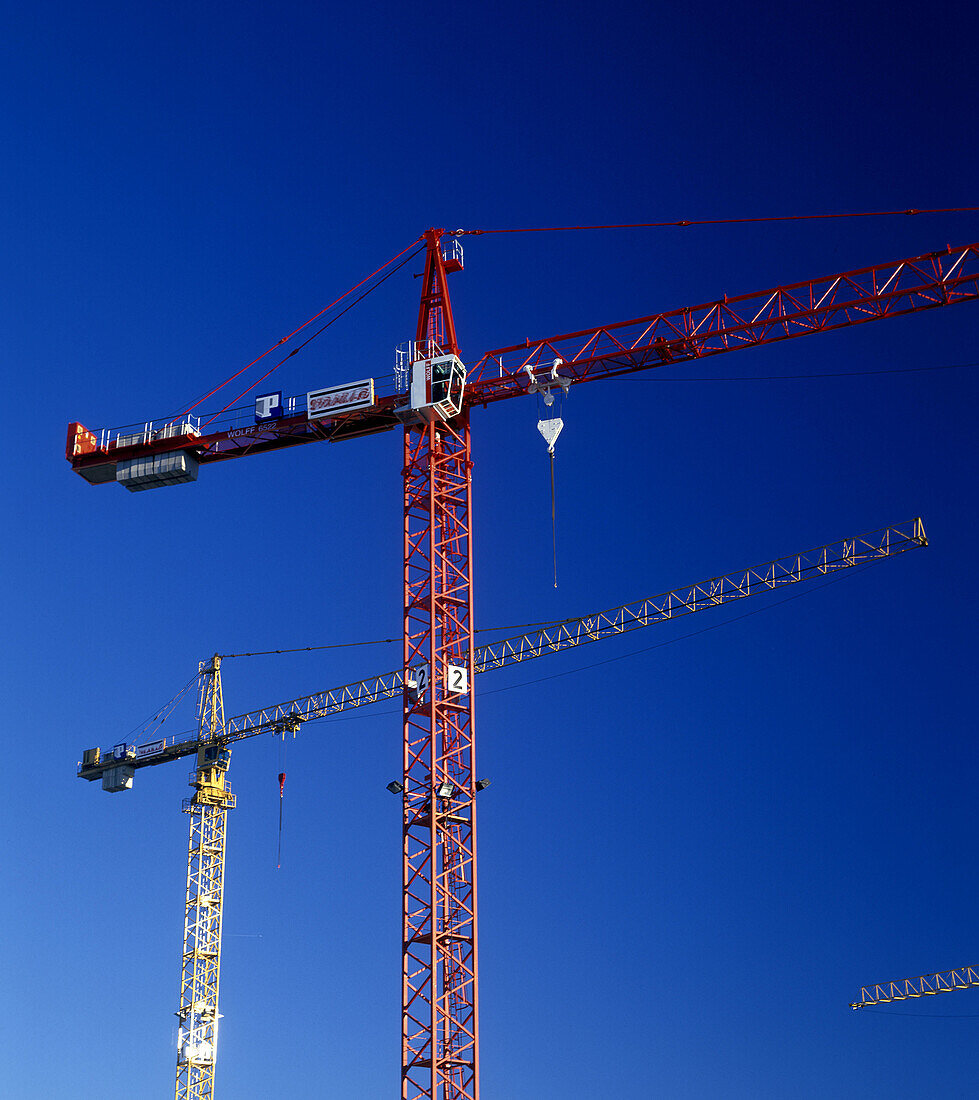 Cranes at construction side. Hamburg, Germany, Europe