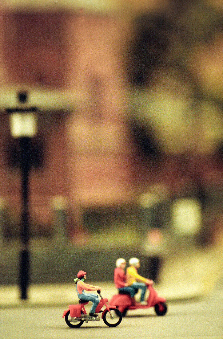  Cities, City, Color, Colour, Contemporary, Figure, Figures, Indoor, Indoors, Inside, Interior, Miniature, Miniatures, Model, Models, Moped, Mopeds, Ride, Riding, Selective focus, Street, Street scene, Street scenes, Streets, Traffic, Transport, Transport