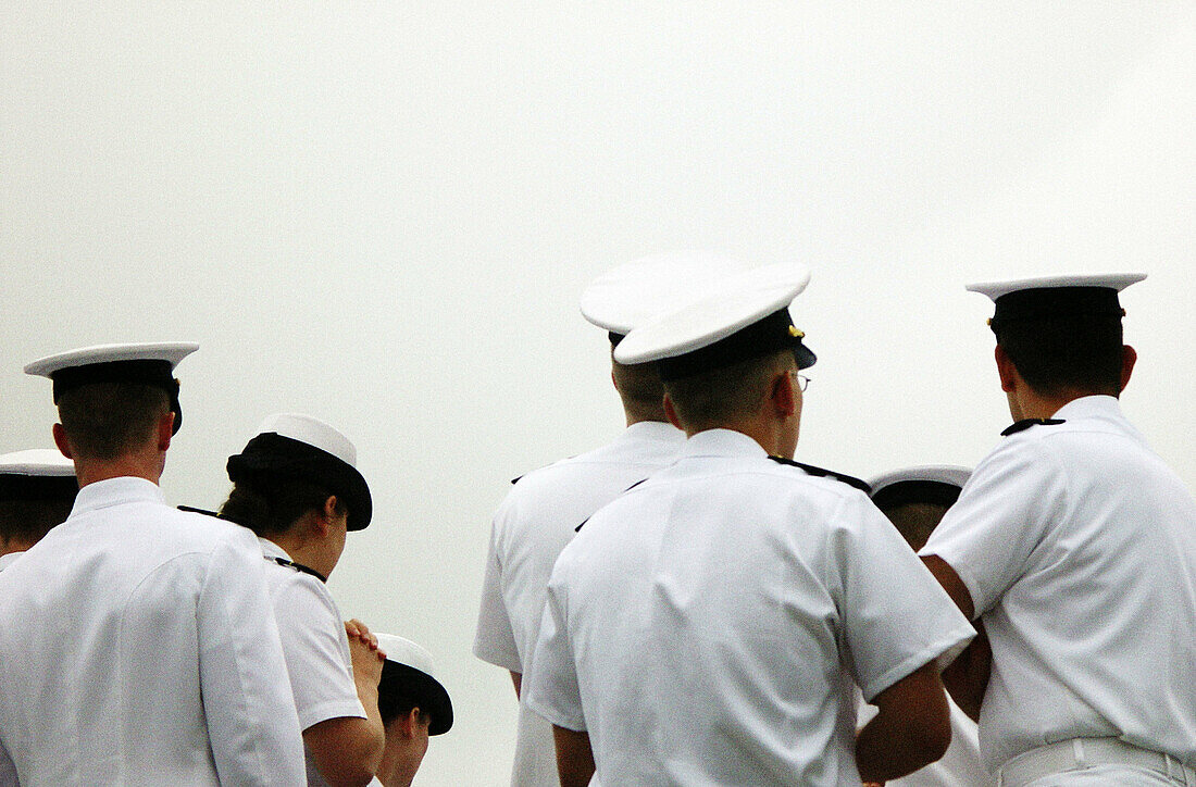 Midshipmen attending graduation at U.S. Naval Academy. Annapolis. Maryland. USA