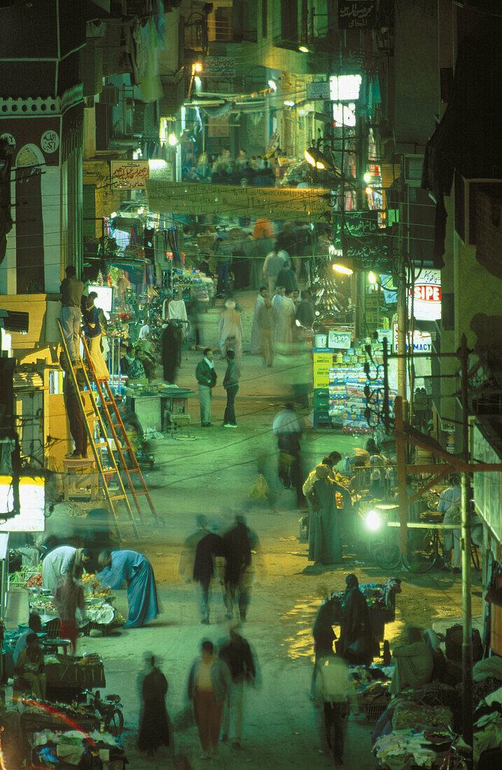 Street scene in Luxor at night. Egypt