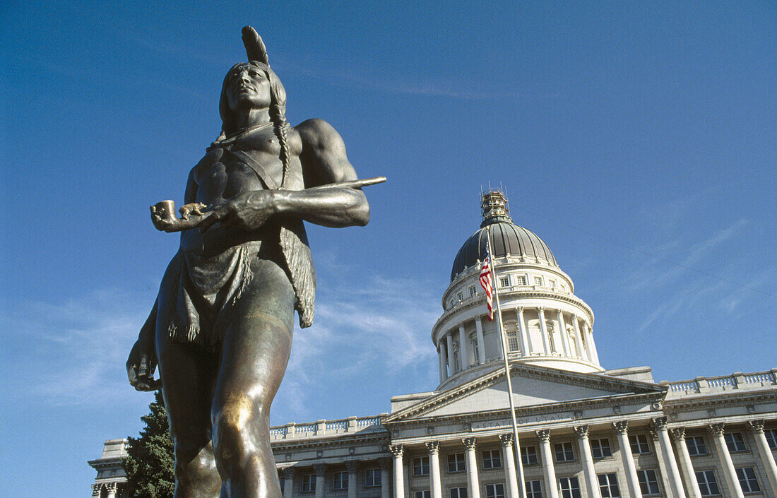 The Indian Chief Massasoit and State Capitol. Salt Lake City. Utah. USA