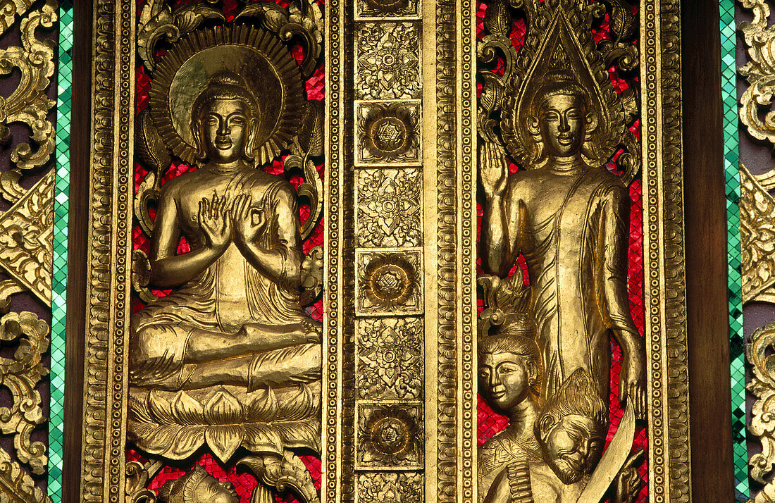 Detail of golden relief at Haw Pha Bang. Luang Prabang. Laos