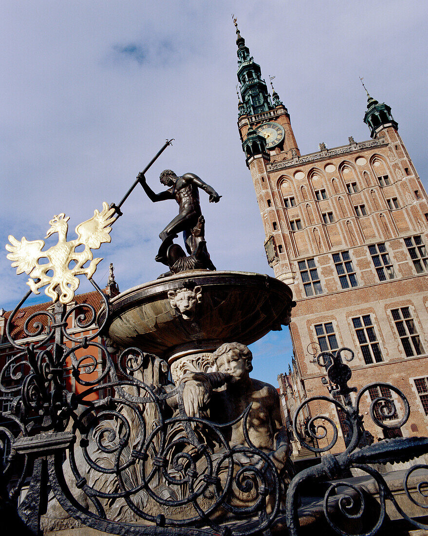 Town Hall and the fountain of Neptun. Gdansk. Poland