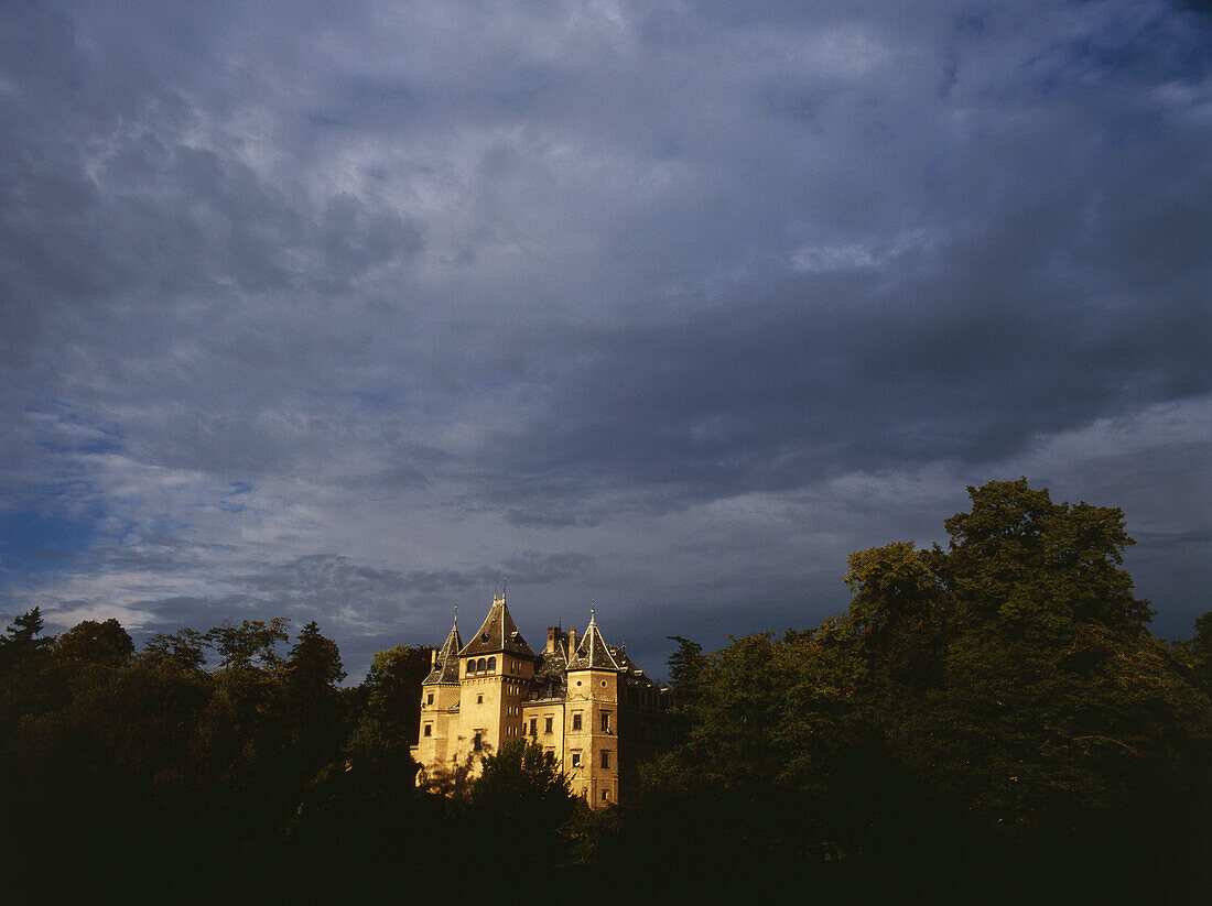 A famous romantic park (XIX) with palace in Goluchów. Central Poland