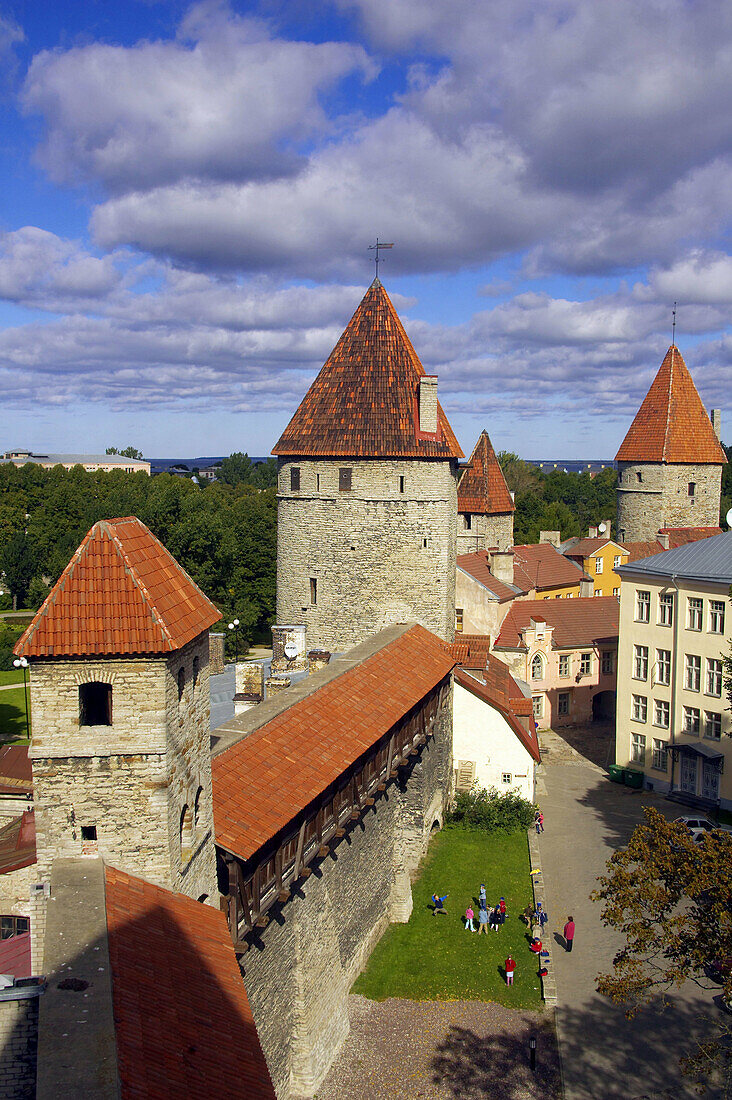 Town wall with watch towers around Tallinn Estonia