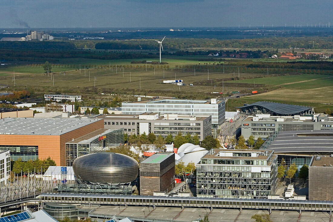 aerial view, trade fair grounds in Hanover Laatzen in Hanover, Lower Saxony, northern Germany