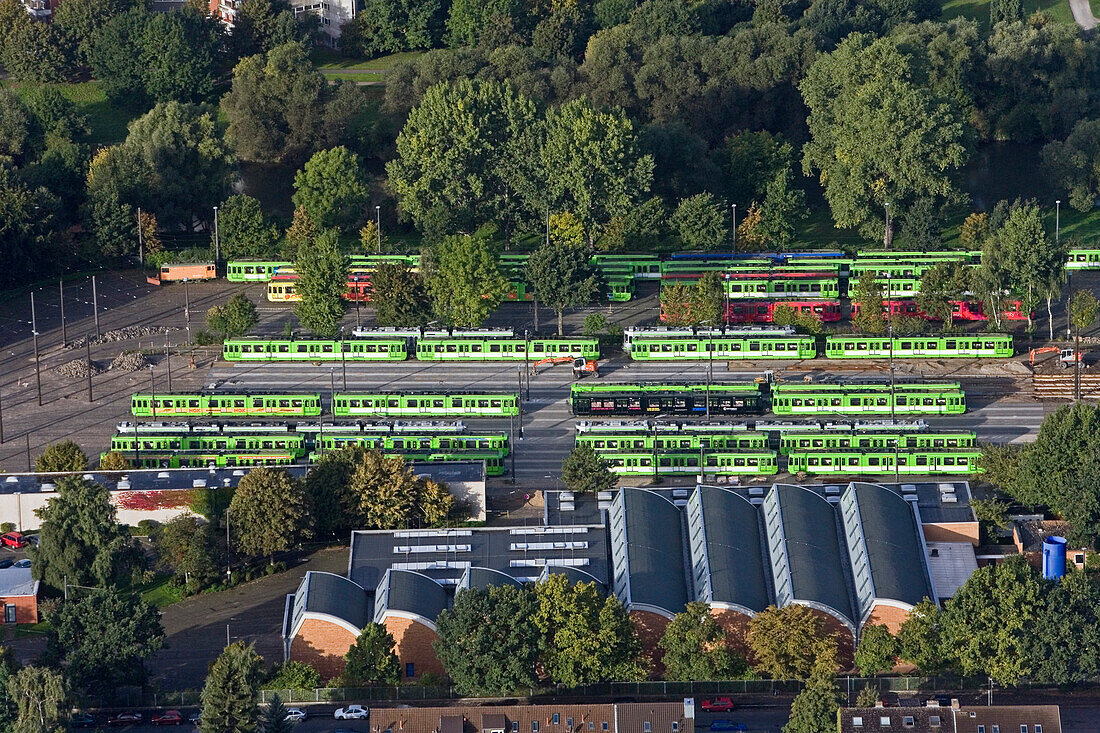 aerial view of the Üstra depot, city railway, Glocksee, Hanover, Lower Saxony, northern Germany