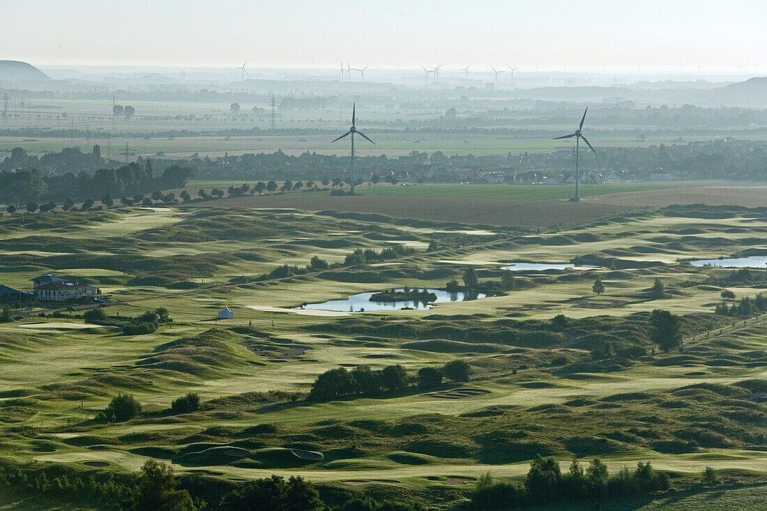 Aerial shot of golf course, Hanover, Lower Saxony, Germany