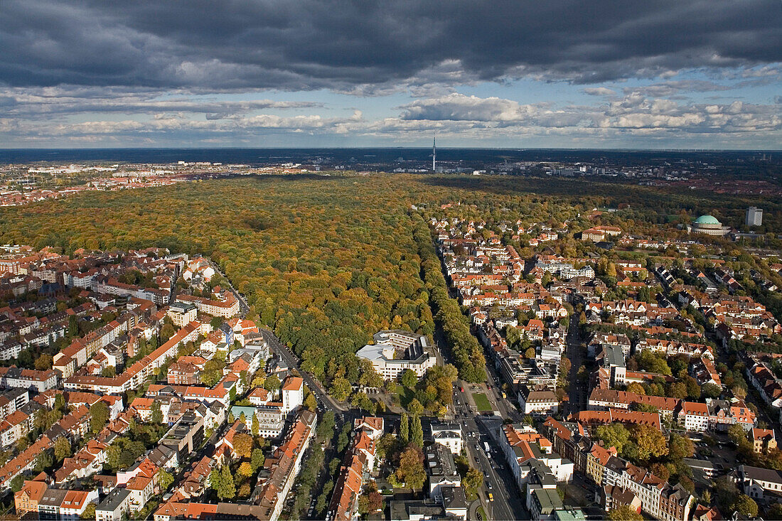 aerial photo of the Eilriede city forest in Hanover and the University of Music and Drama, Lower Saxony, northern Germany