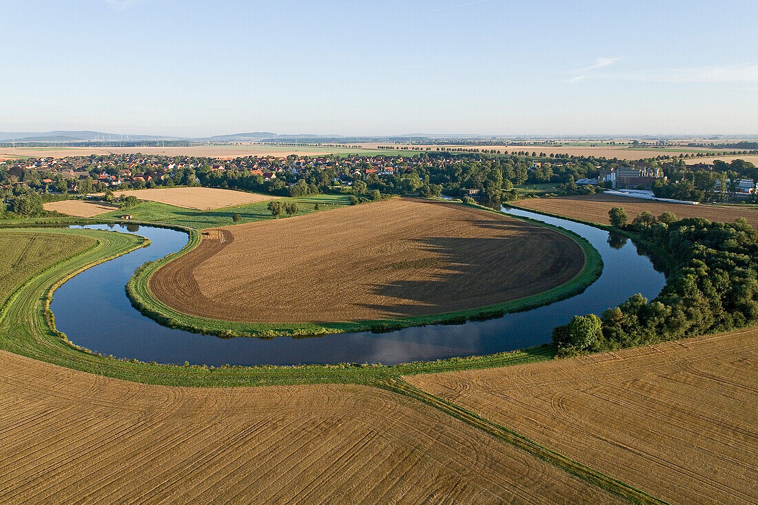 aerial view of the Leine River in the Hanover region, Lower Saxony, northern Germany