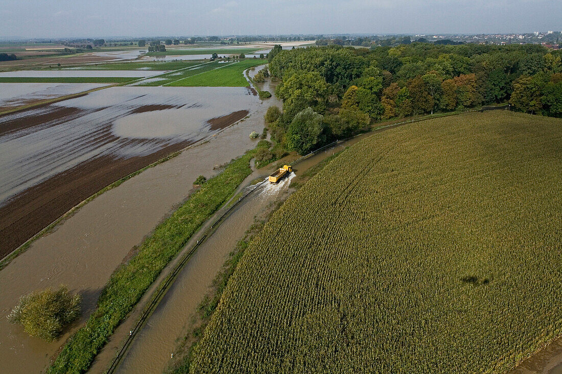 Floodwaters of river Leine, near Hanover, Lower Saxony, Germany