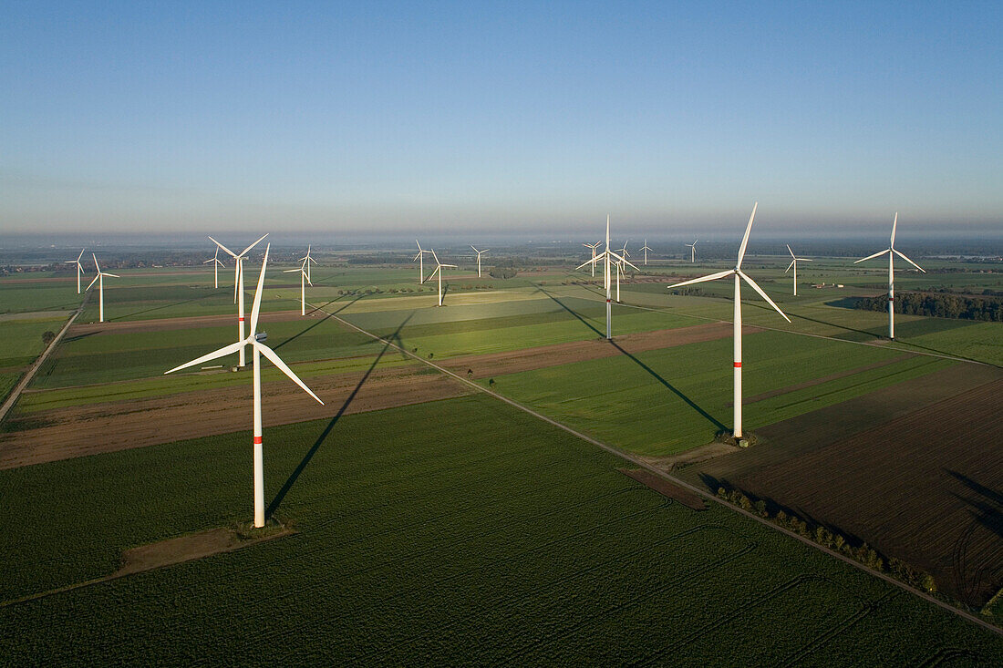 Wind turbines on fields, Lower Saxony, Germany