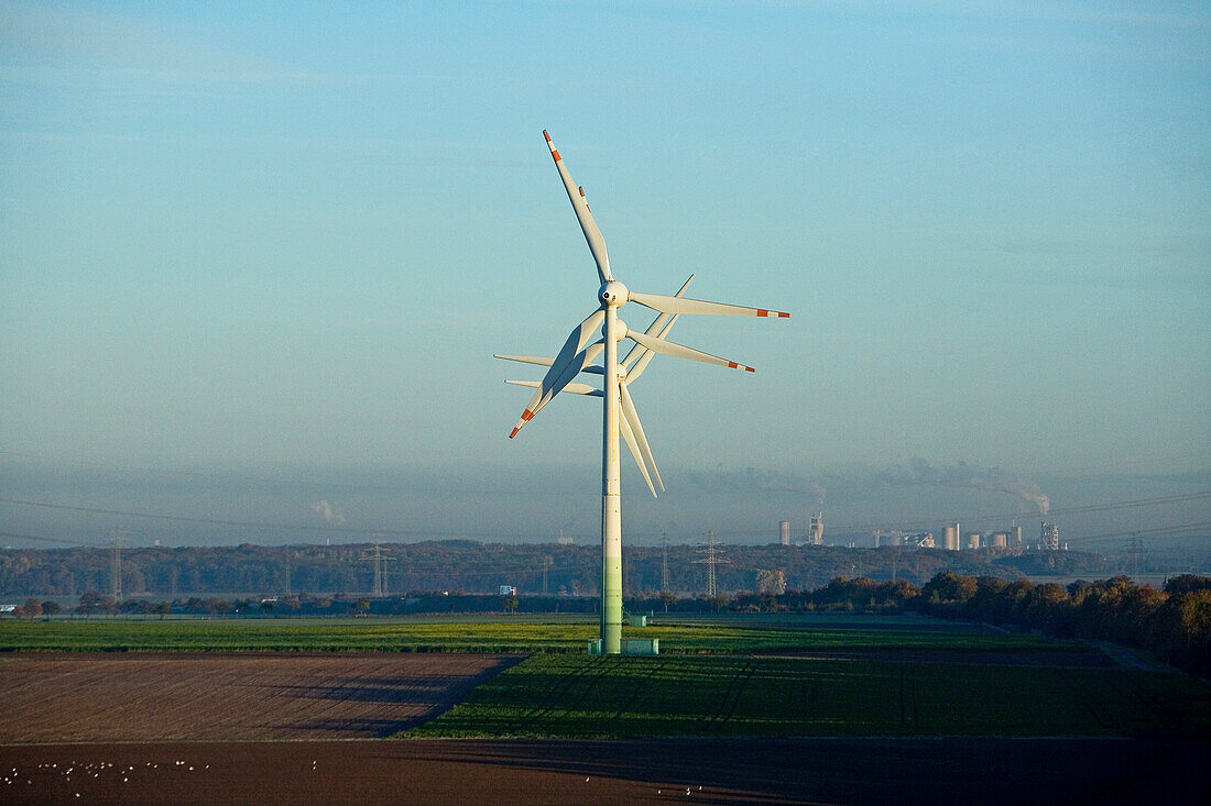 Wind turbines on field, Lower Saxony, Germany