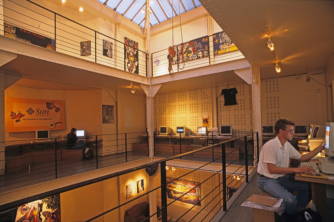 Internet Café, computer, in a former jeweler's workshop, Paris France