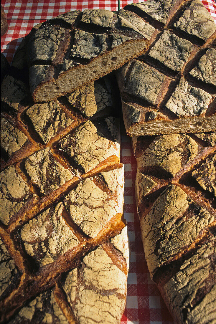 Knusprige Brote in der Bäckerei, Landbrot, Kruste, Paris, Frankreich