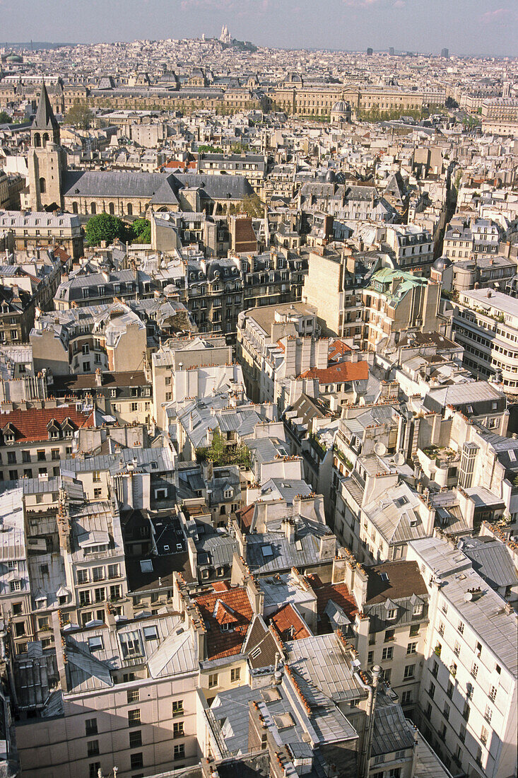Blick von der Kirche Saint Sulpice über Saint Germain des Près im 6. Arrondissement, Quartier Luxembourg, Paris, Frankreich, Europa