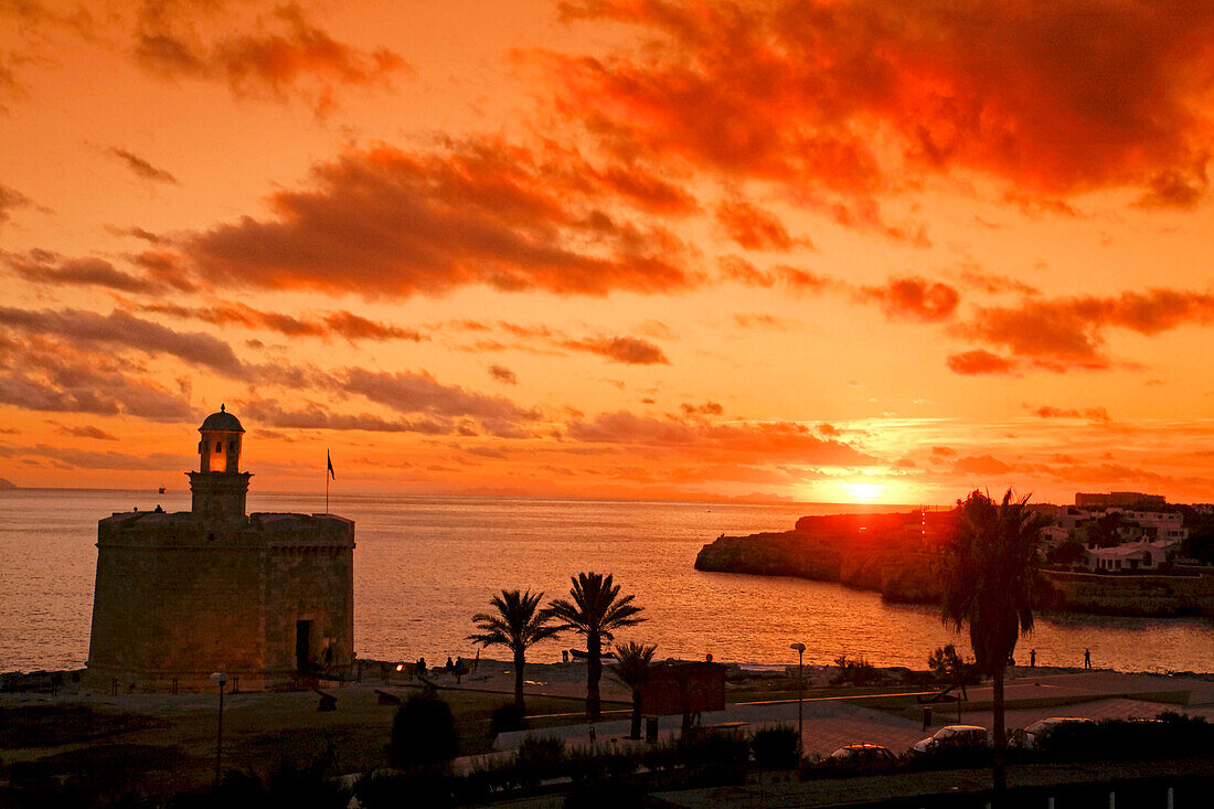 Spain Menorca Mahon Ciutadella Castle St. Nicholas sunset