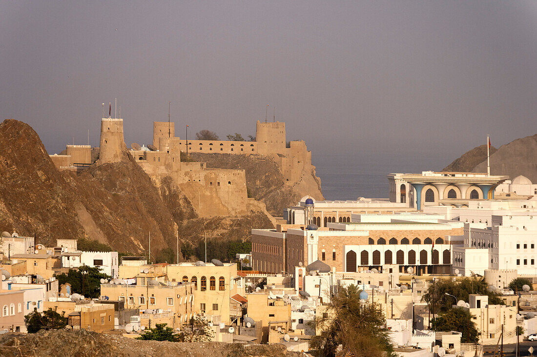 Oman Muscat Sultans Palace and Al Mirani Fort viewpoint