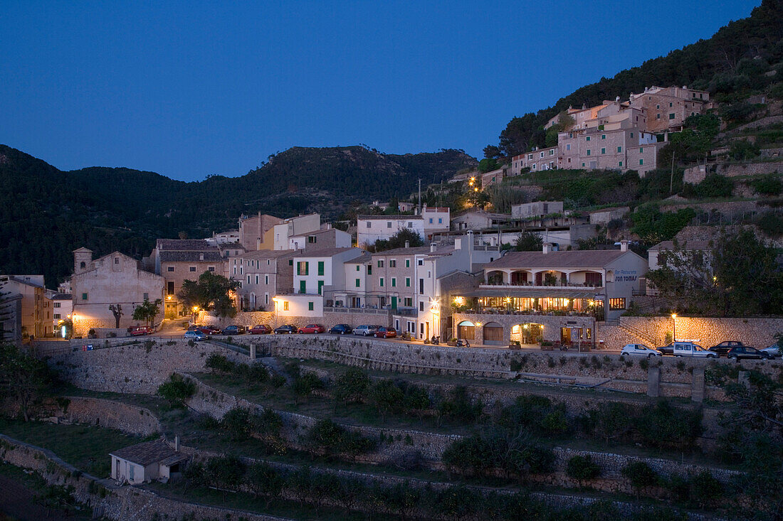 Quaint Village of Banyalbufar at Dusk, Banyalbufar, Mallorca, Balearic Islands, Spain
