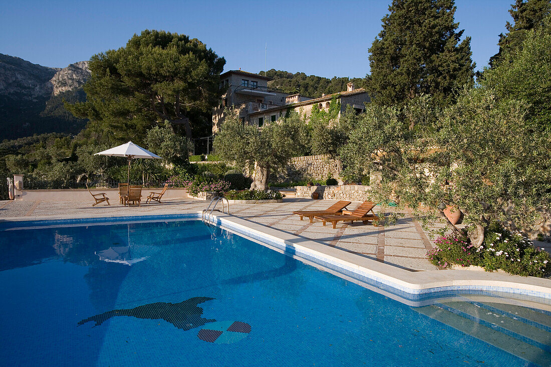Schwimmbad des Sa Pedrissa Agroturisme Finca Hotel, Deia, Mallorca, Balearen, Spanien, Europa