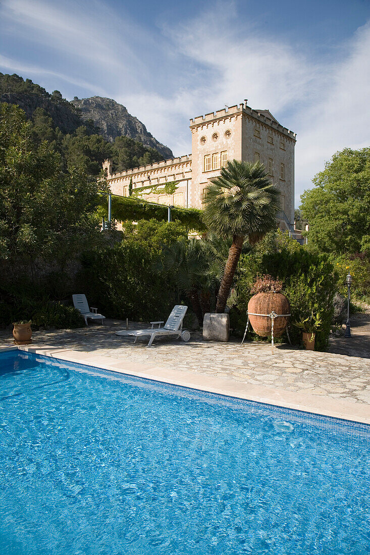Schwimmbad von Alqueria Blanca Agroturismo Finca Hotel, nahe Bunyola, Mallorca, Balearen, Spanien, Europa