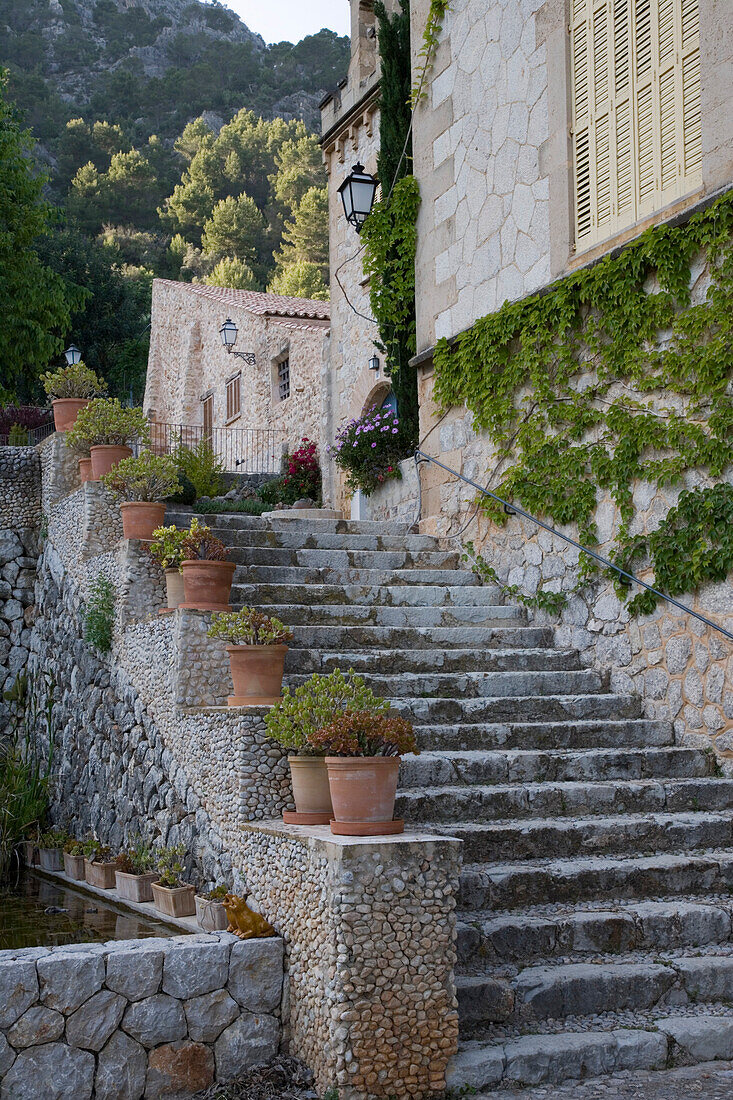 Stairway at Alqueria Blanca Agroturismo Finca Hotel, Near Bunyola, Mallorca, Balearic Islands, Spain