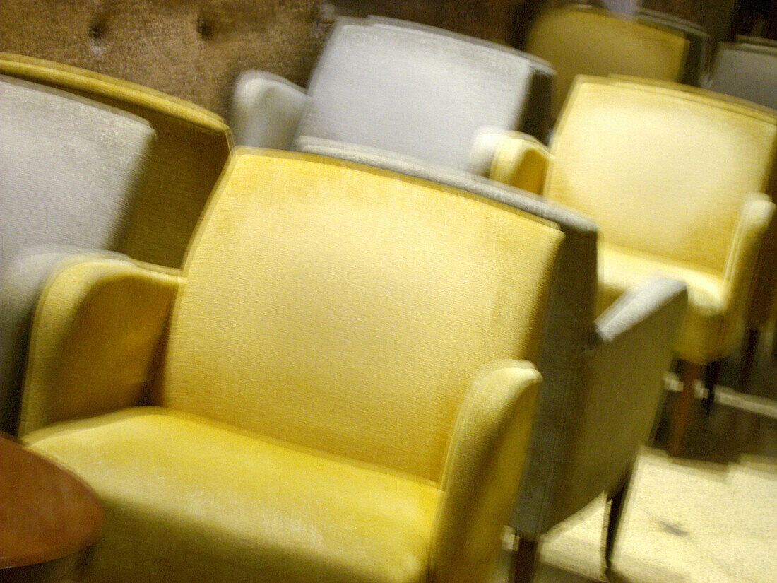 Absence, Absent, Armchair, Armchairs, Blurred, Chair, Chairs, Color, Colour, Comfort, Comfortable, Concept, Concepts, Empty, Furniture, Horizontal, Indoor, Indoors, Inside, Interior, Nobody, Rest, Resting, Seat, Seats, Special effects, Yellow, L55-343820,