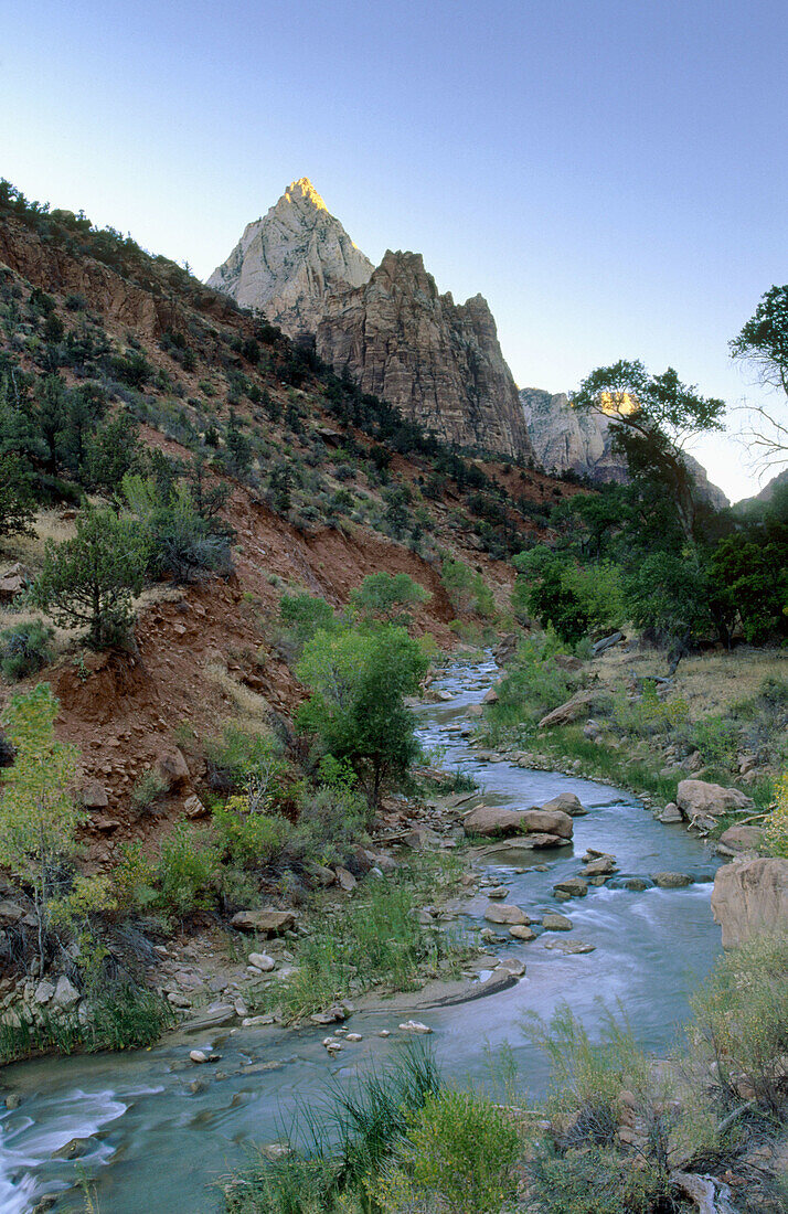 Virgin River and mountains. Zion Canyon. Zion National Park. Utah, USA