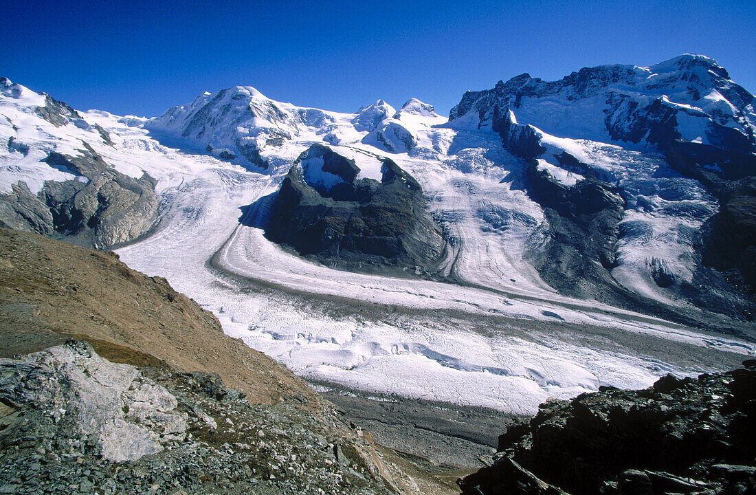 Dufourspitze or Monte Rosa. View from the Gornergrat. Alps. Valais. Switzerland.