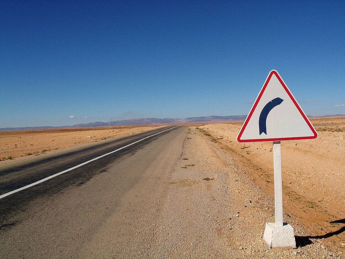 Traffic sign. Desert. Morocco.