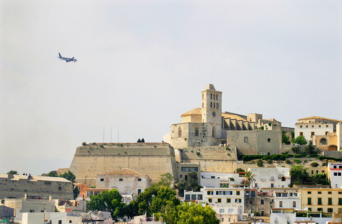 Cathedral and upper district of town from the port. Ibiza, Balearic Islands. Spain