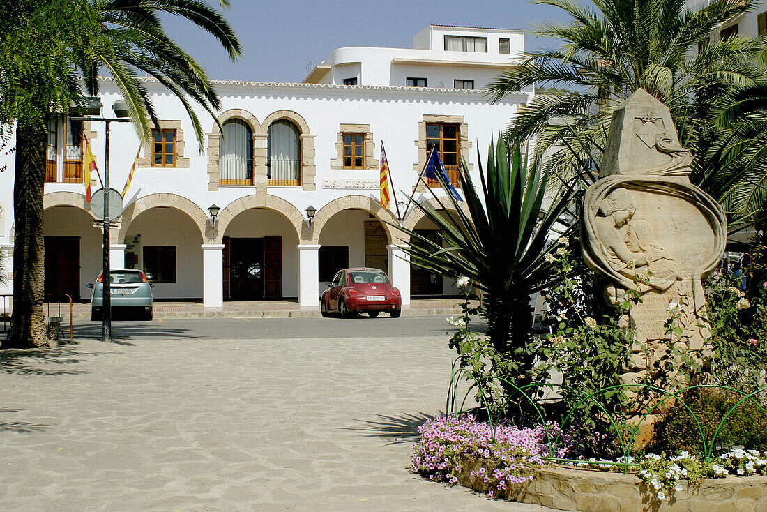 Main square and Town Hall. Santa Eulària des Riu. Ibiza, Balearic Islands. Spain