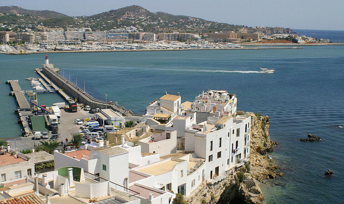 Houses in Sa Penya district and port. Ibiza, Balearic Islands. Spain