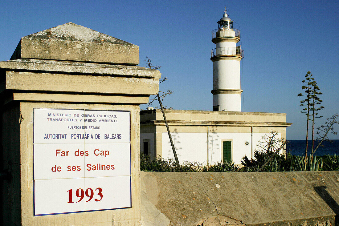 Ses Salines cape lighthouse. Majorca, Balearic Islands. Spain