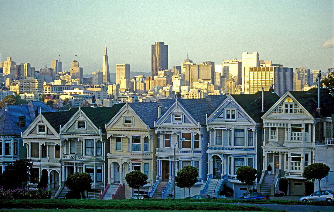 Victorian Houses and city. Alamo Square. San Francisco. California. USA