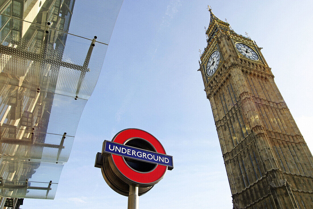 Big Ben and underground sign. London. England