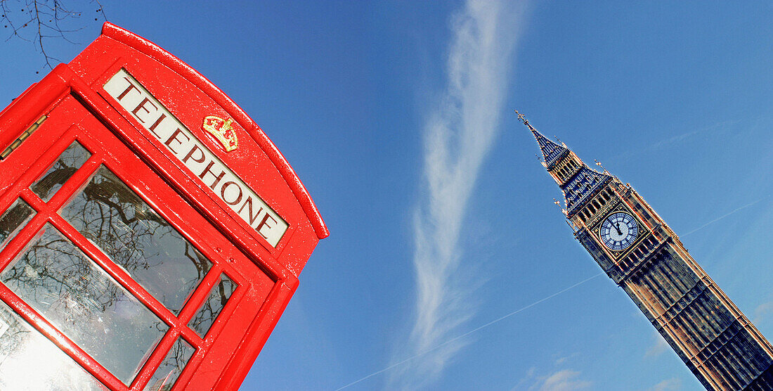 Big Ben and phone box. London. England