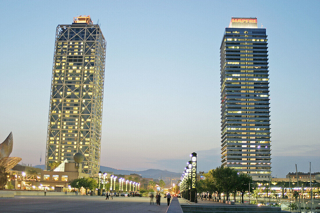 Carrer Marina with Mapfre tower and Hotel Arts. Barcelona. Spain