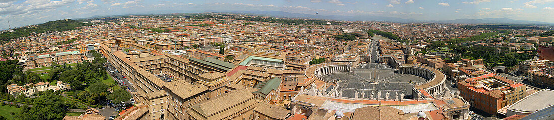 Vatican museums and St. Peters Square seen from St. Peters dome. Vatican City. Rome. Italy